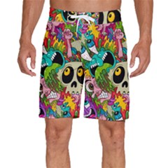 Crazy Illustrations & Funky Monster Pattern Men s Beach Shorts by Ket1n9