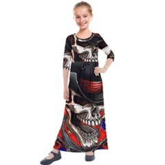 Confederate Flag Usa America United States Csa Civil War Rebel Dixie Military Poster Skull Kids  Quarter Sleeve Maxi Dress by Ket1n9