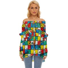 Snakes And Ladders Off Shoulder Chiffon Pocket Shirt by Ket1n9