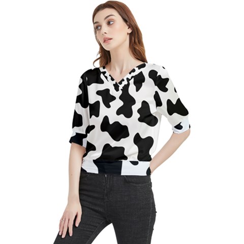 Animal-print-black-and-white-black Quarter Sleeve Blouse by Ket1n9