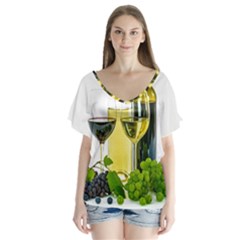 White-wine-red-wine-the-bottle V-neck Flutter Sleeve Top by Ket1n9