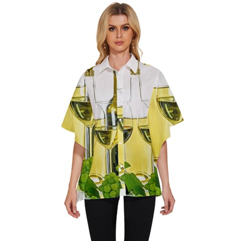 White-wine-red-wine-the-bottle Women s Batwing Button Up Shirt by Ket1n9