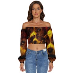 Cute 3d Dog Long Sleeve Crinkled Weave Crop Top by Ket1n9