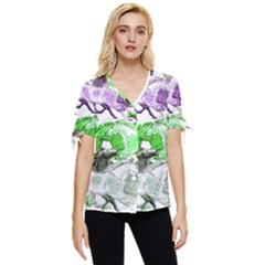 Horse-horses-animal-world-green Bow Sleeve Button Up Top by Ket1n9