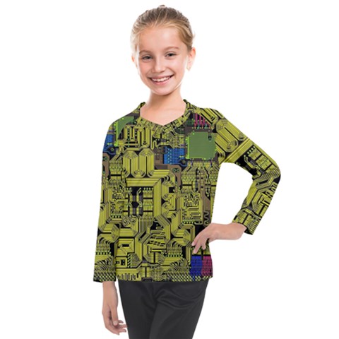 Technology Circuit Board Kids  Long Mesh T-shirt by Ket1n9