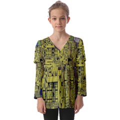 Technology Circuit Board Kids  V Neck Casual Top by Ket1n9