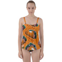 Seamless-pattern-with-taco Twist Front Tankini Set by Ket1n9