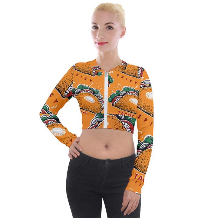 Seamless-pattern-with-taco Long Sleeve Cropped Velvet Jacket