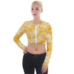 Cheese-slices-seamless-pattern-cartoon-style Long Sleeve Cropped Velvet Jacket by Ket1n9