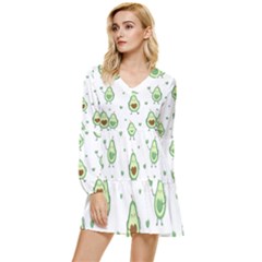 Cute-seamless-pattern-with-avocado-lovers Tiered Long Sleeve Mini Dress by Ket1n9