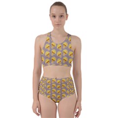 Yellow-mushroom-pattern Racer Back Bikini Set by Ket1n9