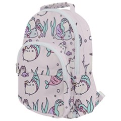 Cartoon Cat Cute Animal Design Drawing Illustration Kawaii Rounded Multi Pocket Backpack by Grandong