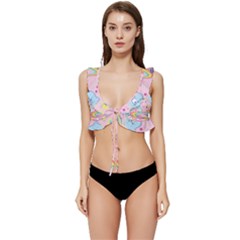 Bears Kawaii Pattern Low Cut Ruffle Edge Bikini Top by Grandong