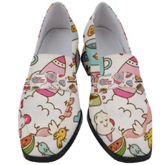 Set-kawaii-doodles -- Women s Chunky Heel Loafers by Grandong