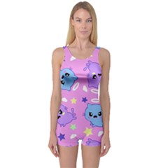 Seamless Pattern With Cute Kawaii Kittens One Piece Boyleg Swimsuit by Grandong