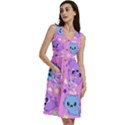 Seamless Pattern With Cute Kawaii Kittens Sleeveless Dress With Pocket View3