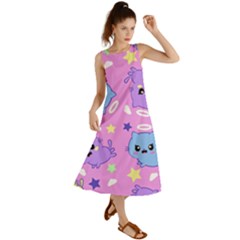 Seamless Pattern With Cute Kawaii Kittens Summer Maxi Dress by Grandong