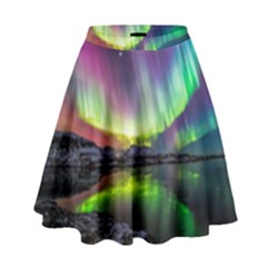 Aurora Borealis Polar Northern Lights Natural Phenomenon North Night Mountains High Waist Skirt by Grandong