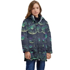 Psychedelic Mushrooms Background Kids  Hooded Longline Puffer Jacket by Ravend