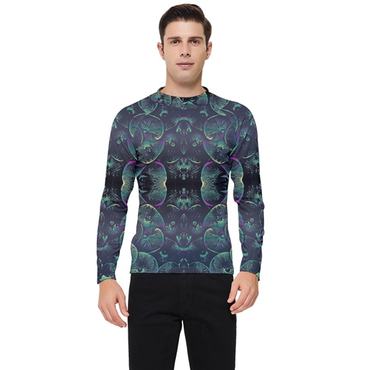 Background Pattern Mushrooms Men s Long Sleeve Rash Guard