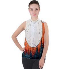 Moon Night Nature Dream Sky Mock Neck Chiffon Sleeveless Top by Vaneshop