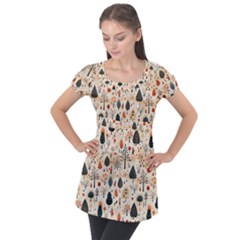 Pattern Seamless Puff Sleeve Tunic Top by Vaneshop