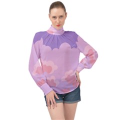 Sky Nature Sunset Clouds Space Fantasy Sunrise High Neck Long Sleeve Chiffon Top by Vaneshop