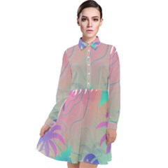 Palm Trees Leaves Plants Tropical Wreath Long Sleeve Chiffon Shirt Dress by Vaneshop