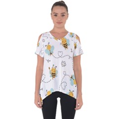 Bee Art Pattern Design Wallpaper Background Print Cut Out Side Drop T-shirt by Vaneshop