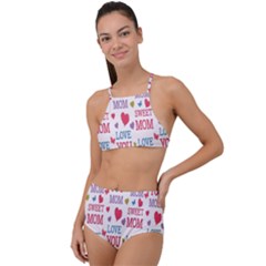 Love Mom Happy Mothers Day I Love Mom Graphic Halter Tankini Set by Vaneshop