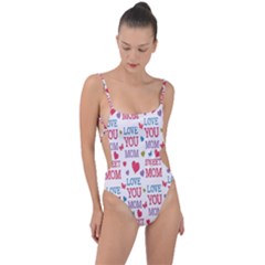 Love Mom Happy Mothers Day I Love Mom Graphic Tie Strap One Piece Swimsuit by Vaneshop