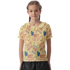 Love Mom Happy Mothers Day I Love Mom Graphic Pattern Kids  Frill Chiffon Blouse by Vaneshop