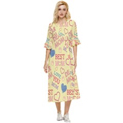 Love Mom Happy Mothers Day I Love Mom Graphic Pattern Double Cuff Midi Dress by Vaneshop