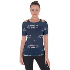 Space Dino Art Pattern Design Wallpaper Background Shoulder Cut Out Short Sleeve Top by Vaneshop