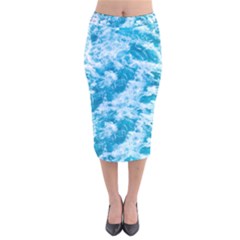 Blue Ocean Wave Texture Velvet Midi Pencil Skirt by Jack14