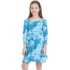 Blue Ocean Wave Texture Kids  Quarter Sleeve Skater Dress by Jack14