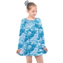 Blue Ocean Wave Texture Kids  Long Sleeve Dress View1