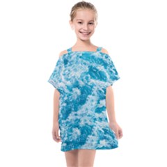 Blue Ocean Wave Texture Kids  One Piece Chiffon Dress by Jack14