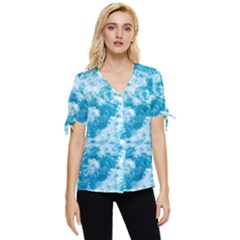 Blue Ocean Wave Texture Bow Sleeve Button Up Top by Jack14