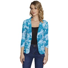 Blue Ocean Wave Texture Women s One-button 3/4 Sleeve Short Jacket by Jack14