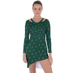 Christmas Green Pattern Background Asymmetric Cut-out Shift Dress by Pakjumat