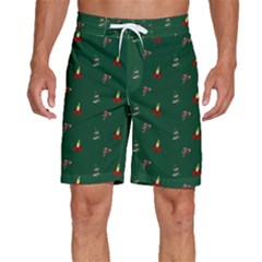 Christmas Green Pattern Background Men s Beach Shorts by Pakjumat