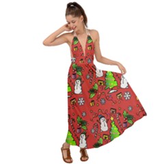 Santa Snowman Gift Holiday Backless Maxi Beach Dress by Pakjumat