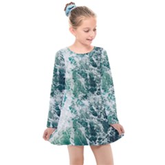 Blue Ocean Waves Kids  Long Sleeve Dress by Jack14