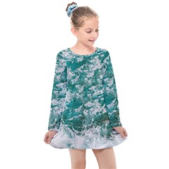 Blue Ocean Waves 2 Kids  Long Sleeve Dress by Jack14