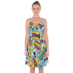 Comic Elements Colorful Seamless Pattern Ruffle Detail Chiffon Dress by Amaryn4rt