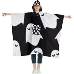 Ghost Halloween Pattern Women s Hooded Rain Ponchos by Amaryn4rt