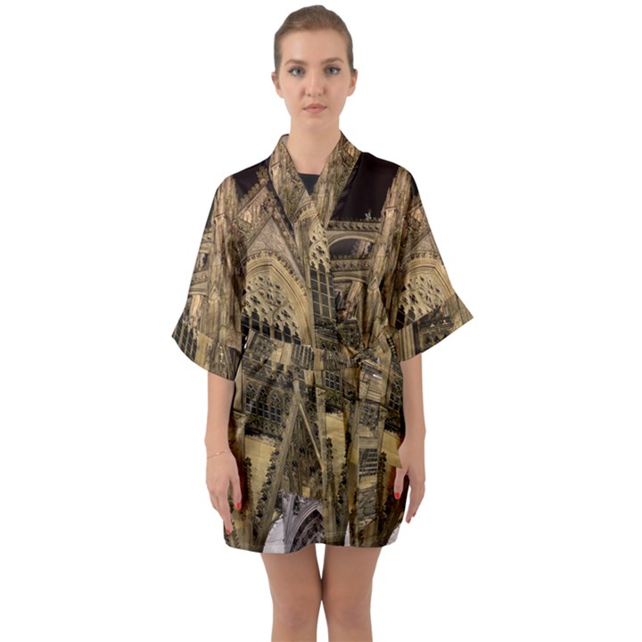 Cologne-church-evening-showplace Half Sleeve Satin Kimono 