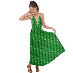 Green Christmas Tree Pattern Background Backless Maxi Beach Dress by Amaryn4rt