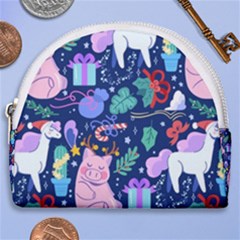 Colorful-funny-christmas-pattern Pig Animal Horseshoe Style Canvas Pouch by Amaryn4rt